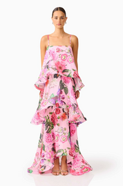 Armani Tiered Maxi Dress in Pink Floral