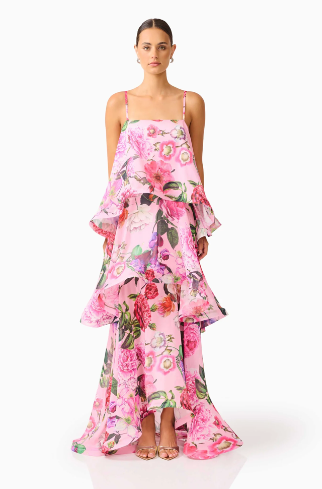 Armani Tiered Maxi Dress in Pink Floral