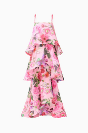 Armani Tiered Maxi Dress in Pink Floral