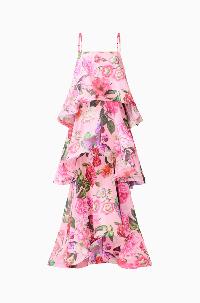 Armani Tiered Maxi Dress in Pink Floral