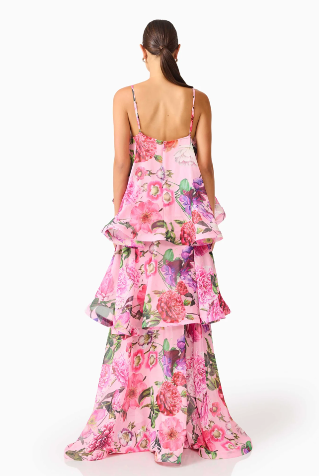 Armani Tiered Maxi Dress in Pink Floral