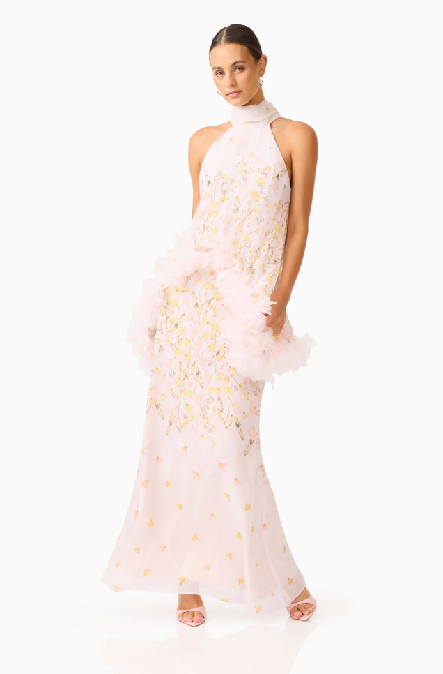 Tulsia Floral Cape Maxi Dress in Pink | Elliatt