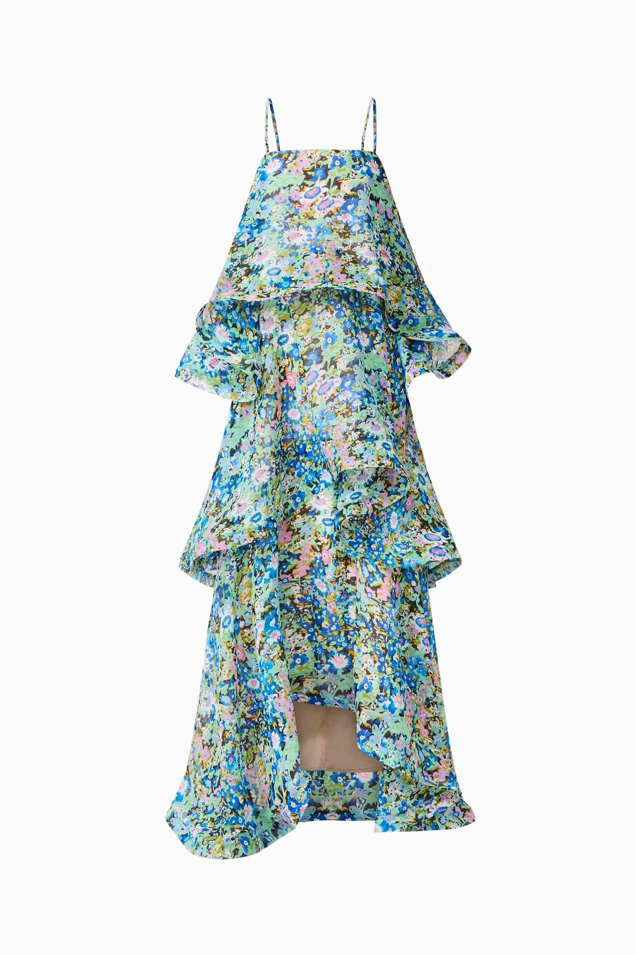Armani Tiered Maxi Dress In Blue Floral | Elliatt