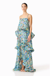 Armani Tiered Maxi Dress In Blue Floral | Elliatt