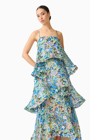 Armani Tiered Maxi Dress In Blue Floral | Elliatt