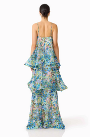Armani Tiered Maxi Dress In Blue Floral | Elliatt