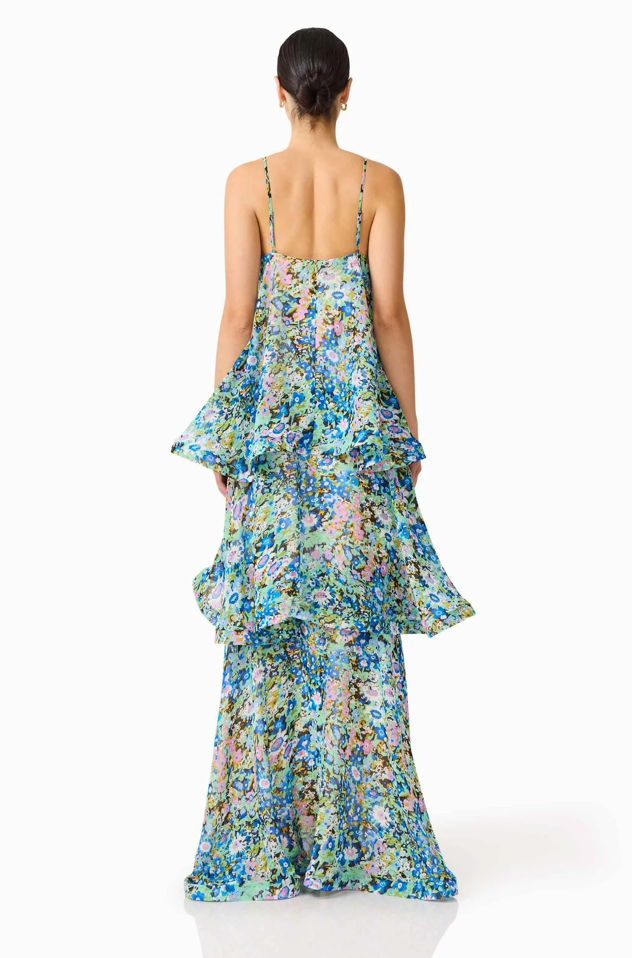 Armani Tiered Maxi Dress In Blue Floral | Elliatt
