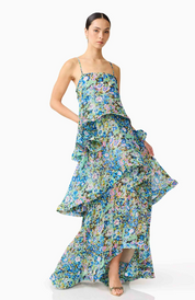 Armani Tiered Maxi Dress In Blue Floral | Elliatt