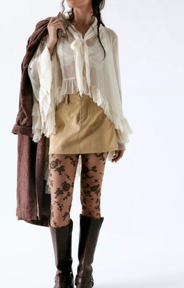 Flocked Floral Tights | Black Combo | Free People