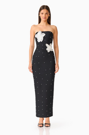 Natasia Embellished Maxi Dress in Black by Elliatt
