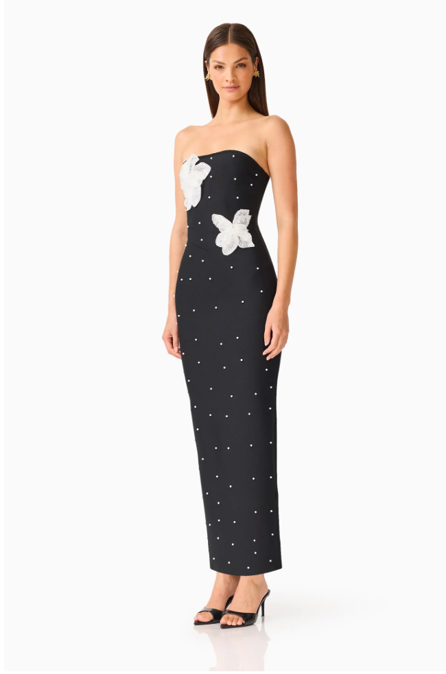 Natasia Embellished Maxi Dress in Black by Elliatt