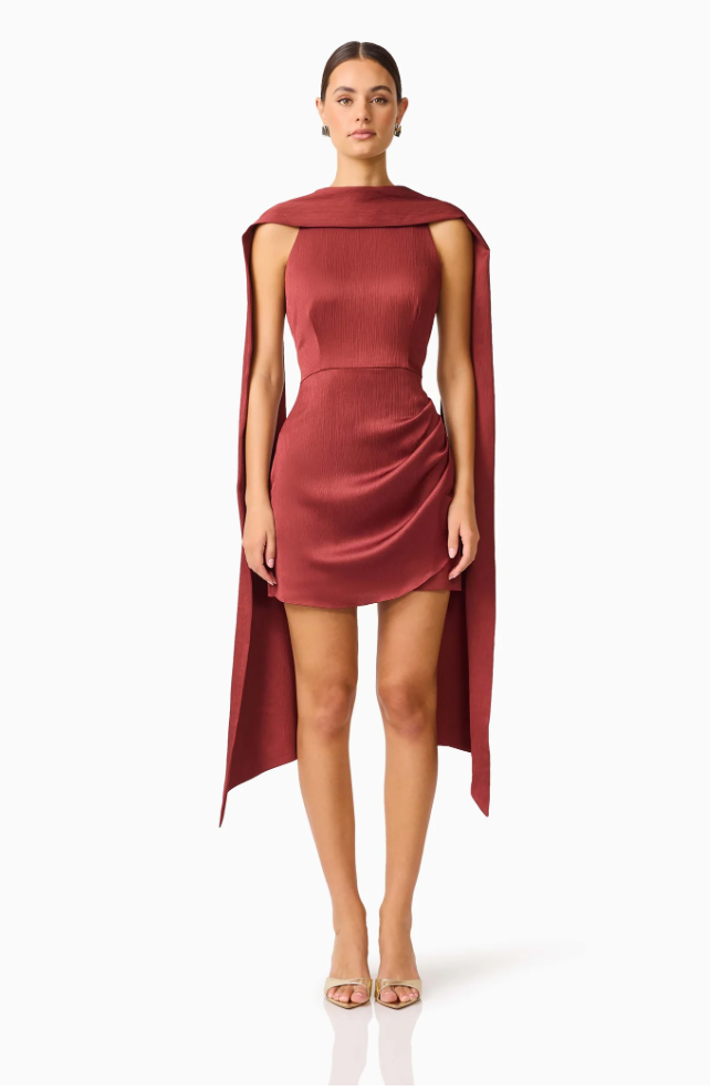 Calista Neck Scarf Mini Dress in Burgundy by Elliatt