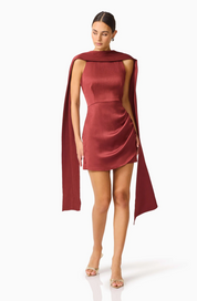 Calista Neck Scarf Mini Dress in Burgundy by Elliatt