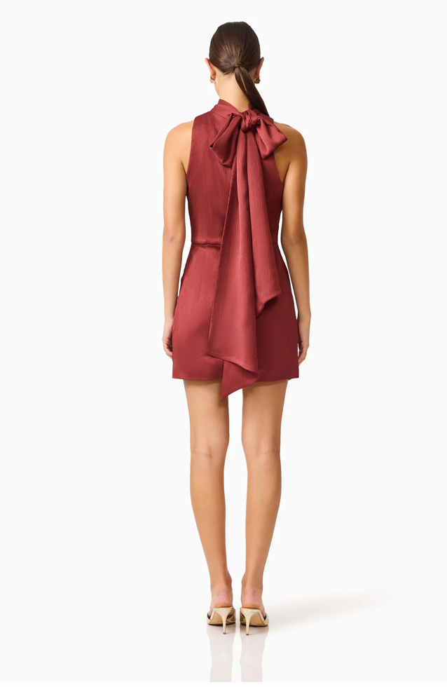 Calista Neck Scarf Mini Dress in Burgundy by Elliatt