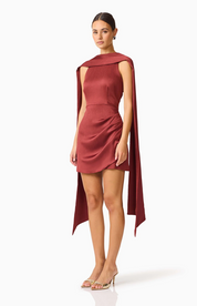 Calista Neck Scarf Mini Dress in Burgundy by Elliatt