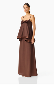 Rosera Satin Bow Maxi Dress in Chocolate Brown by Elliatt