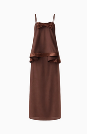 Rosera Satin Bow Maxi Dress in Chocolate Brown by Elliatt