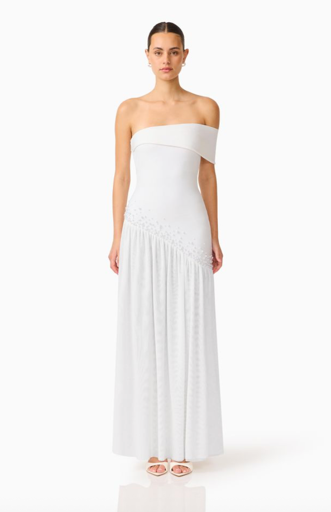 Natasia Off Shoulder Gown in White By Elliatt