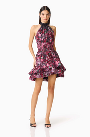 Clementina Halter Neck Fit and Flare Mini Dress in Black Multi by Elliatt