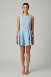 Liora Sleevless Tiered Ruffle Mini Dress in Sky Blue by Elliatt
