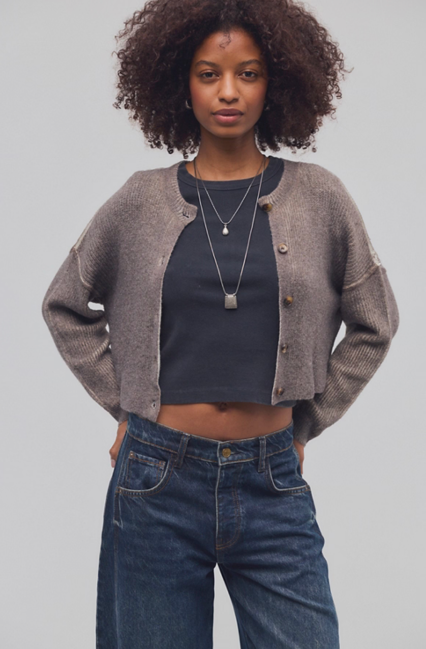 Ottilie SoftSpun Ribbed Knit Cardi | Espresso | Free People