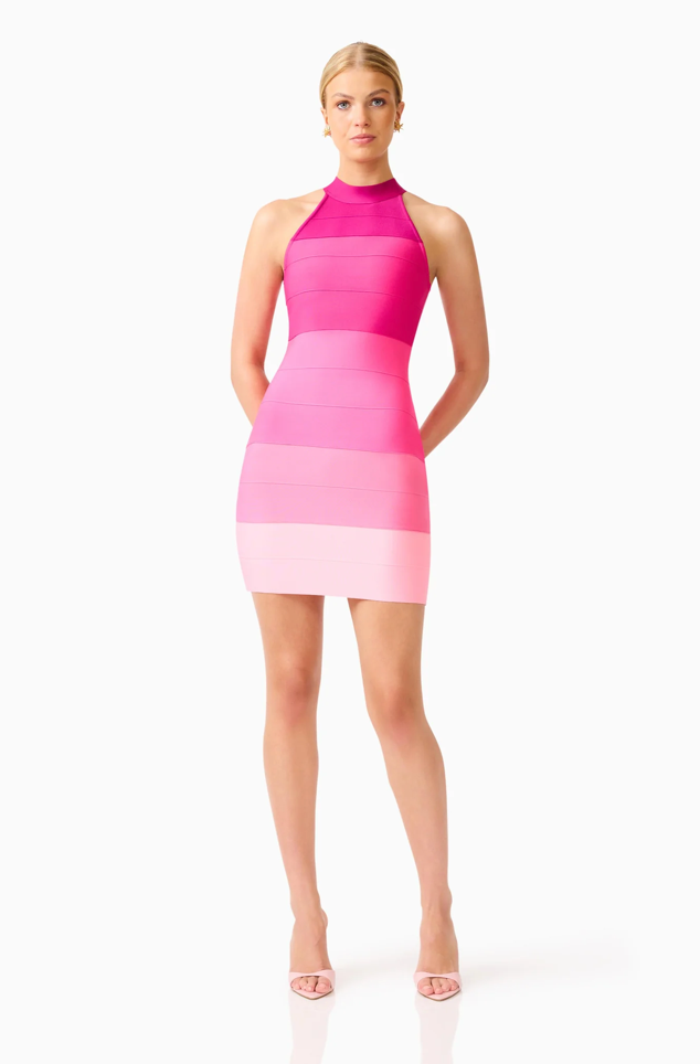 Florava Halter Mini Dress | Pink Ombre | Elliatt