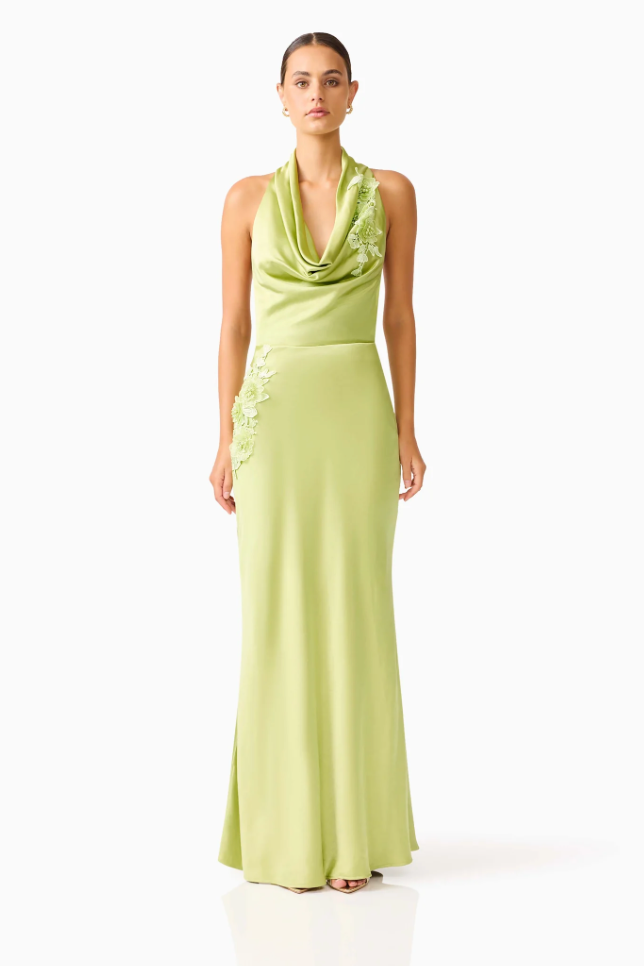 Florea Cowl Neck Gown | Pistachio Green | Elliatt