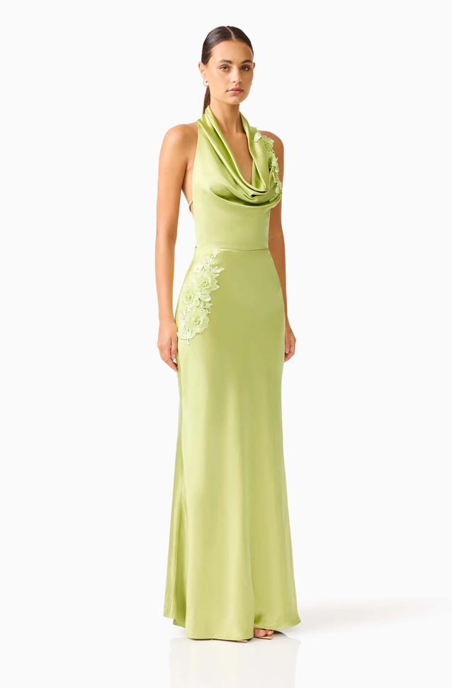 Florea Cowl Neck Gown | Pistachio Green | Elliatt