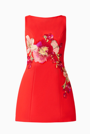Fleurisca Embroidered A-Line Mini Dress | Scarlet Red | Elliatt