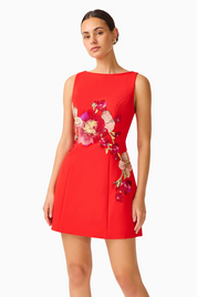 Fleurisca Embroidered A-Line Mini Dress | Scarlet Red | Elliatt