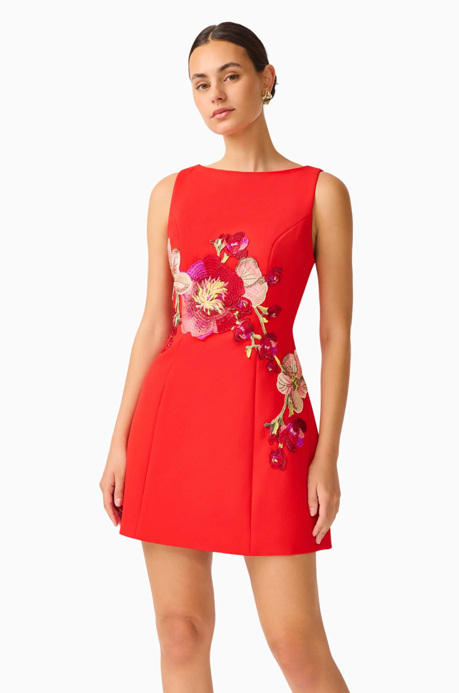 Fleurisca Embroidered A-Line Mini Dress | Scarlet Red | Elliatt