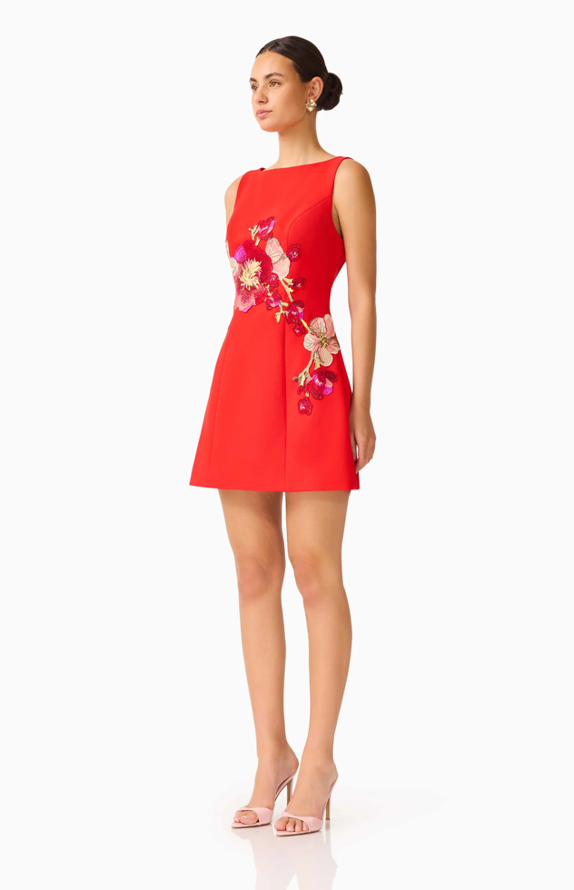 Fleurisca Embroidered A-Line Mini Dress | Scarlet Red | Elliatt