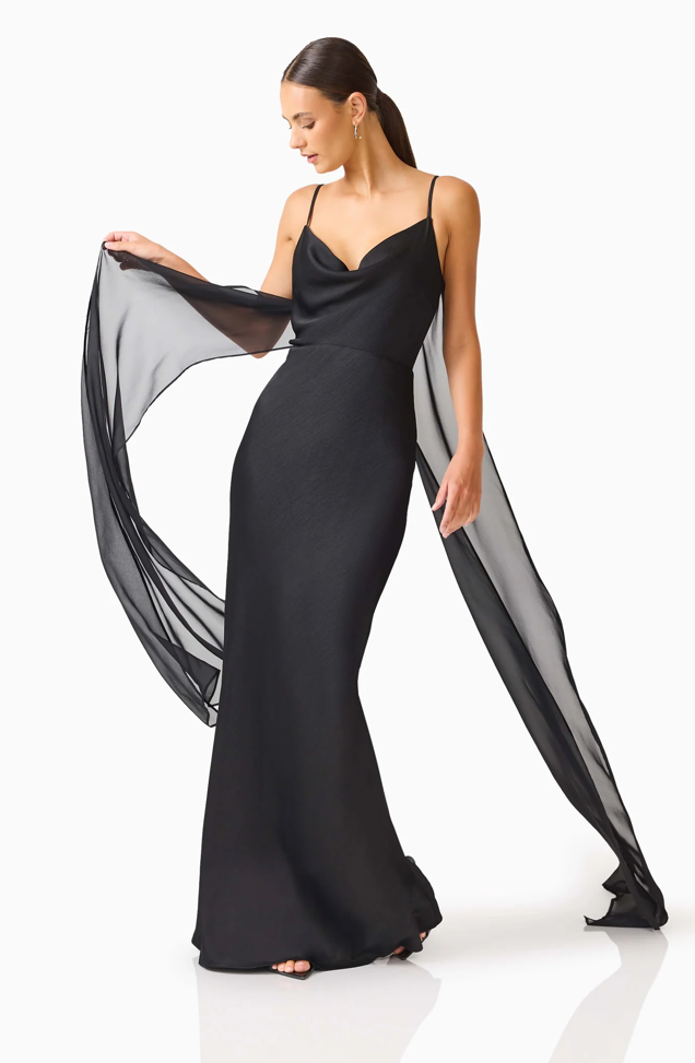 Auriella Cowl Neck Gown | Black | Elliatt