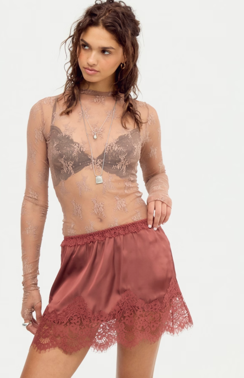 Meet Me In The Middle Mini Slip Skirt | Henna | Free People