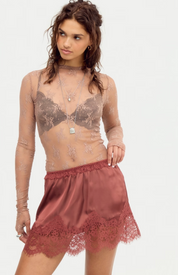 Meet Me In The Middle Mini Slip Skirt | Henna | Free People