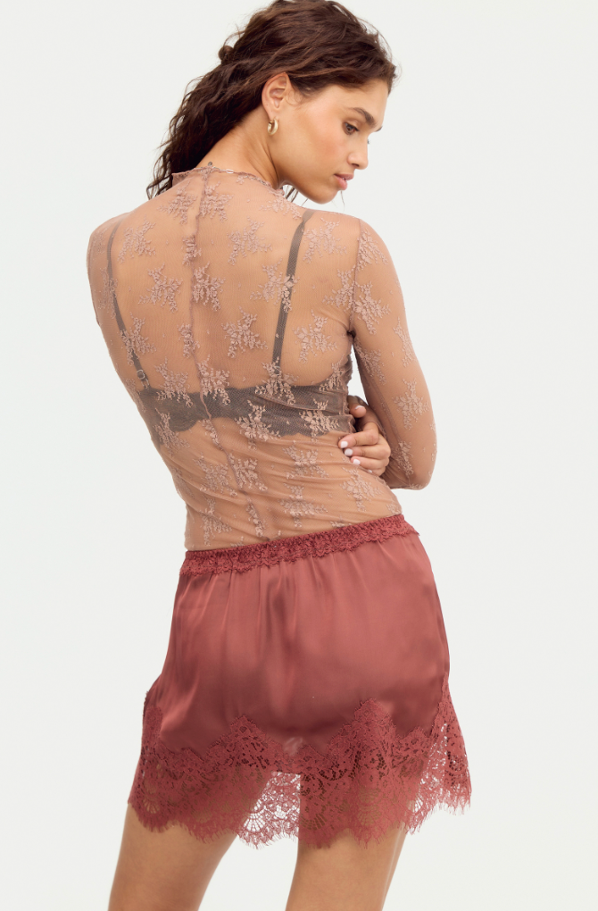 Meet Me In The Middle Mini Slip Skirt | Henna | Free People