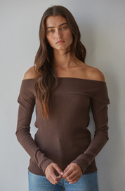 Styer Off The Shoulder Top Brown