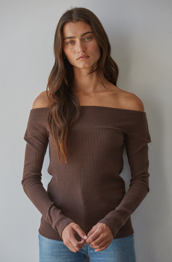 Styer Off The Shoulder Top Brown