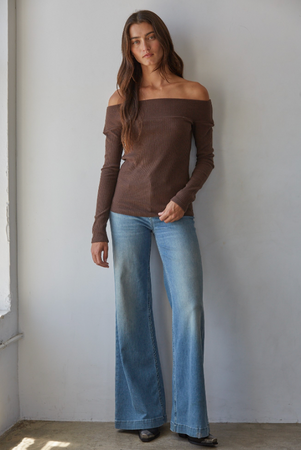 Styer Off The Shoulder Top Brown