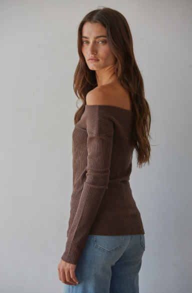 Styer Off The Shoulder Top Brown