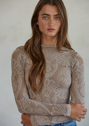Jacquard Fishnet Layering Top Ash Mauve