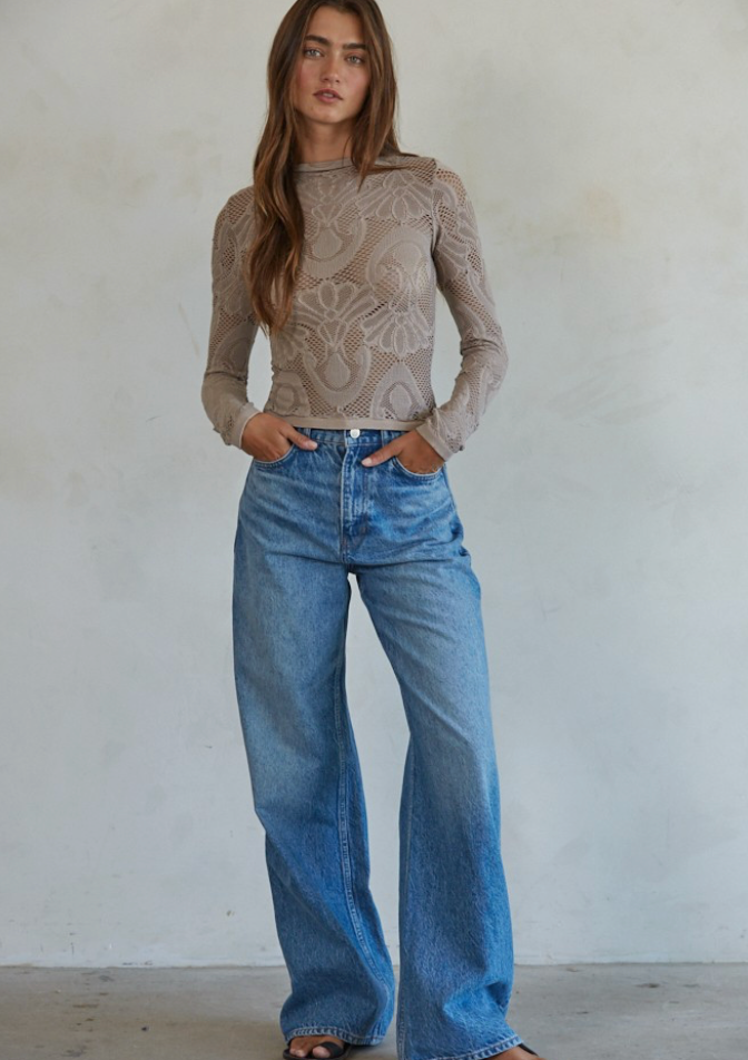 Jacquard Fishnet Layering Top Ash Mauve