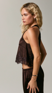 Sophisticated Satin Sleeveless Top in Chocolate