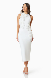 Whitetail 3D Floral Midi Dress In White