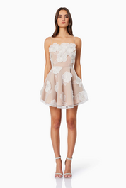Dahlia 3D Floral Mini Dress in White by Elliatt