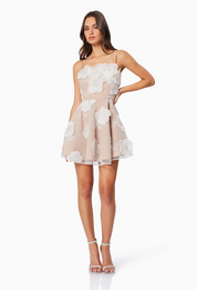 Dahlia 3D Floral Mini Dress in White by Elliatt