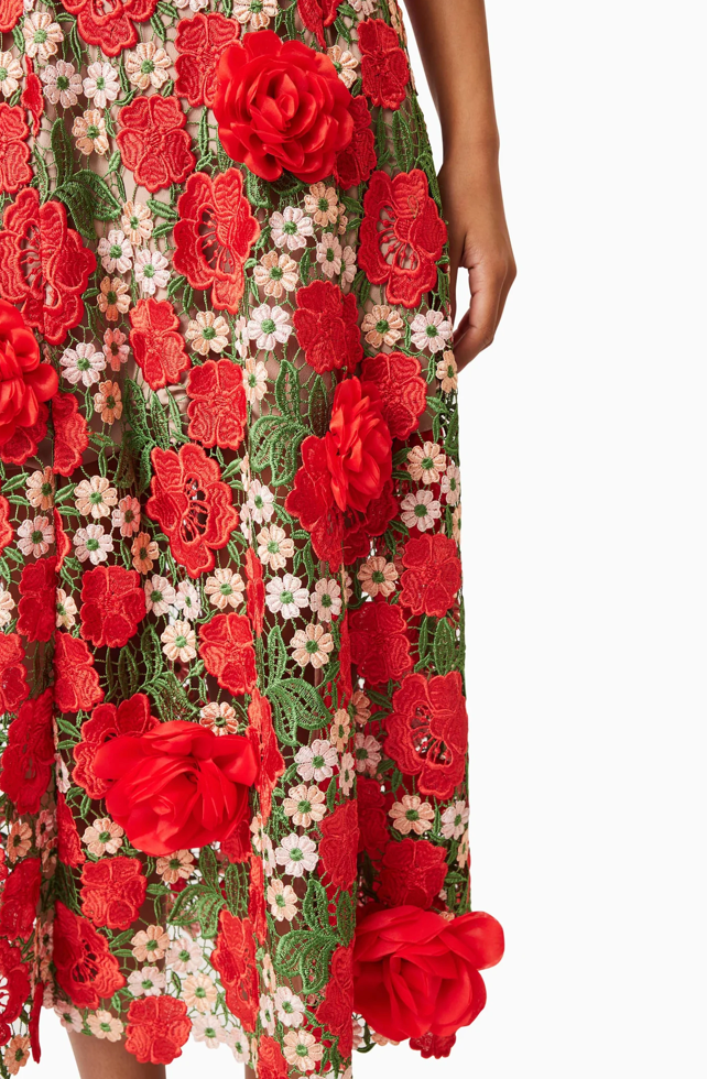 Roselyn Embroidered Midi Dress In Red | 3D Flowers XL / Red Roselyn Embroidered Midi Dress In Red | 3D Flowers XL / Red