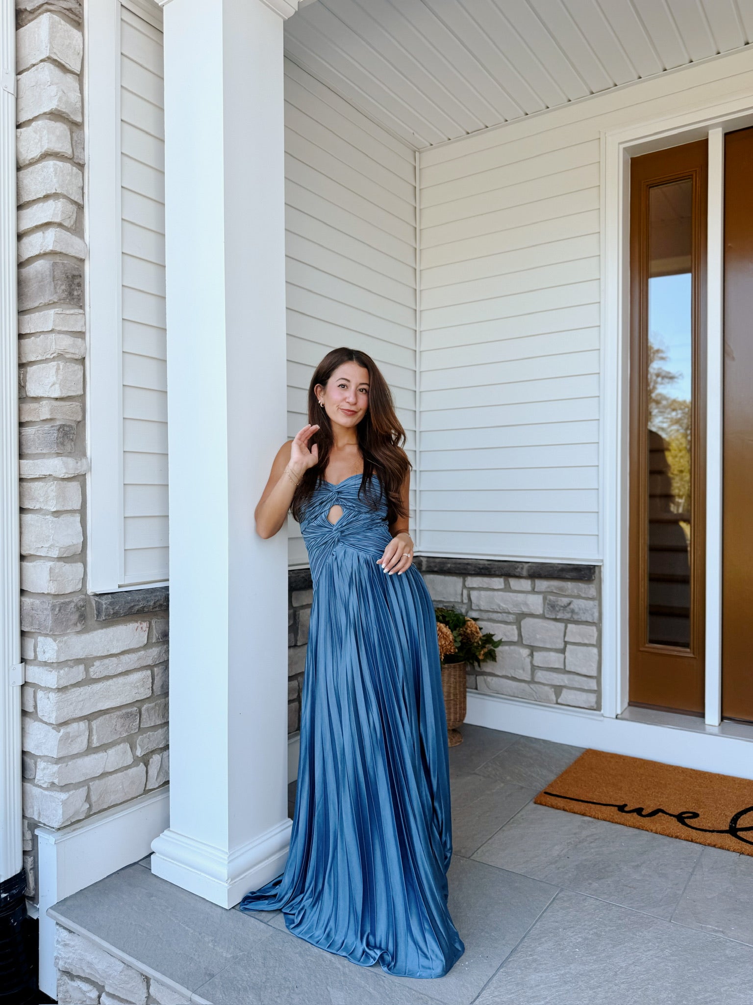 Florence Twist Front Bodice Plisse Maxi Dress in Slate | Lulus