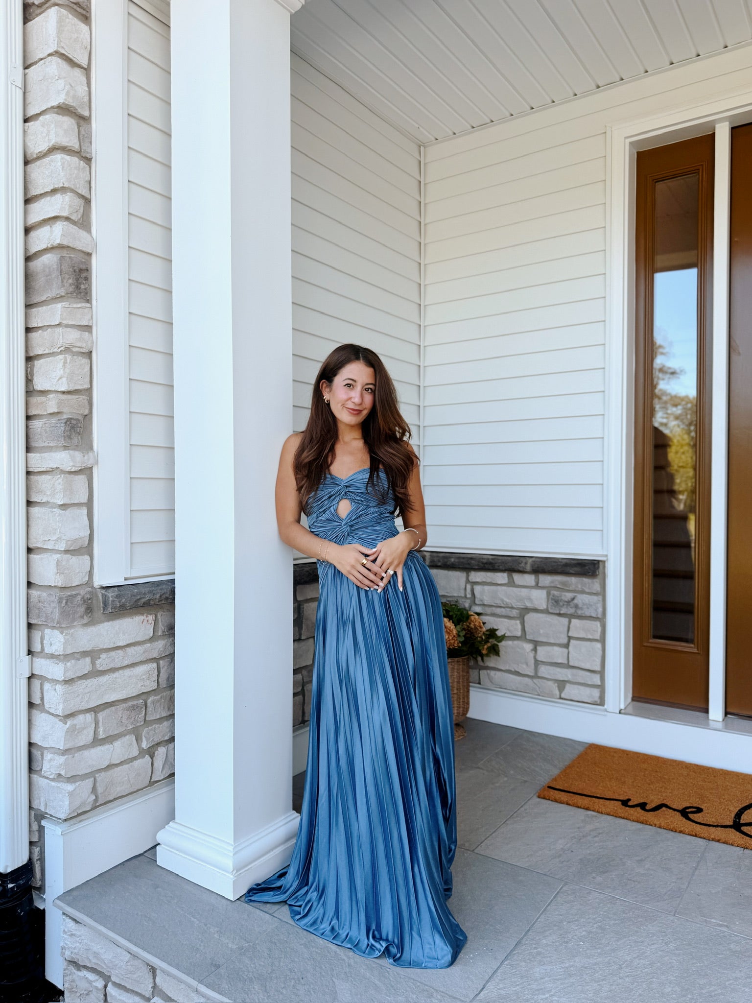 Florence Twist Front Bodice Plisse Maxi Dress in Slate | Lulus