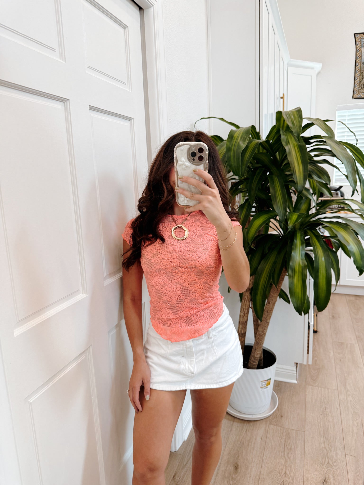 Angelina Lace Tee Coral | Free People